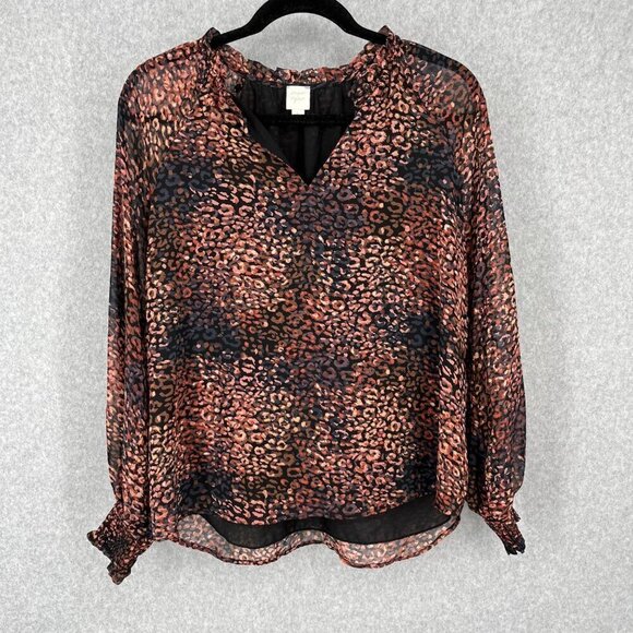 Evereve Roan Ryan V Neck Blouse Size S Animal Print Multicolor Neutral Office - Picture 1 of 11